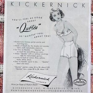 1949 Pleasant Woman in Bra Girdle - KnickerNick Quotes - Original Retro PRINT AD